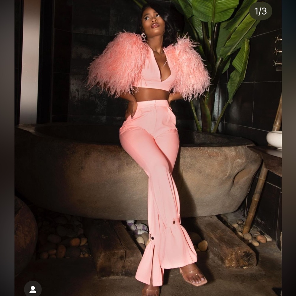 Cropped Feather Sleeve Top